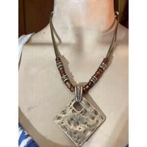 Boho Rustic Square Pendant Necklace
